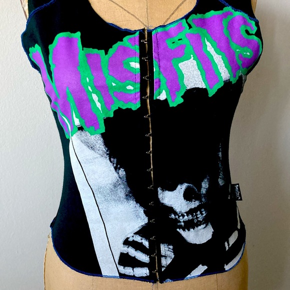 RARE MISFITS JONNY ROCK Corset Top Vintage band tee t-shirt sleeveless tank XS/S - Picture 3 of 7
